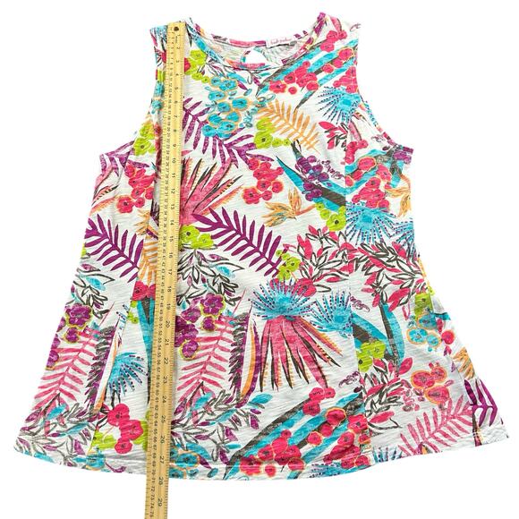 Fresh Produce Tunic Women Sz Large White Multi Color Floral Tropical Coastal Top - Picture 11 of 12